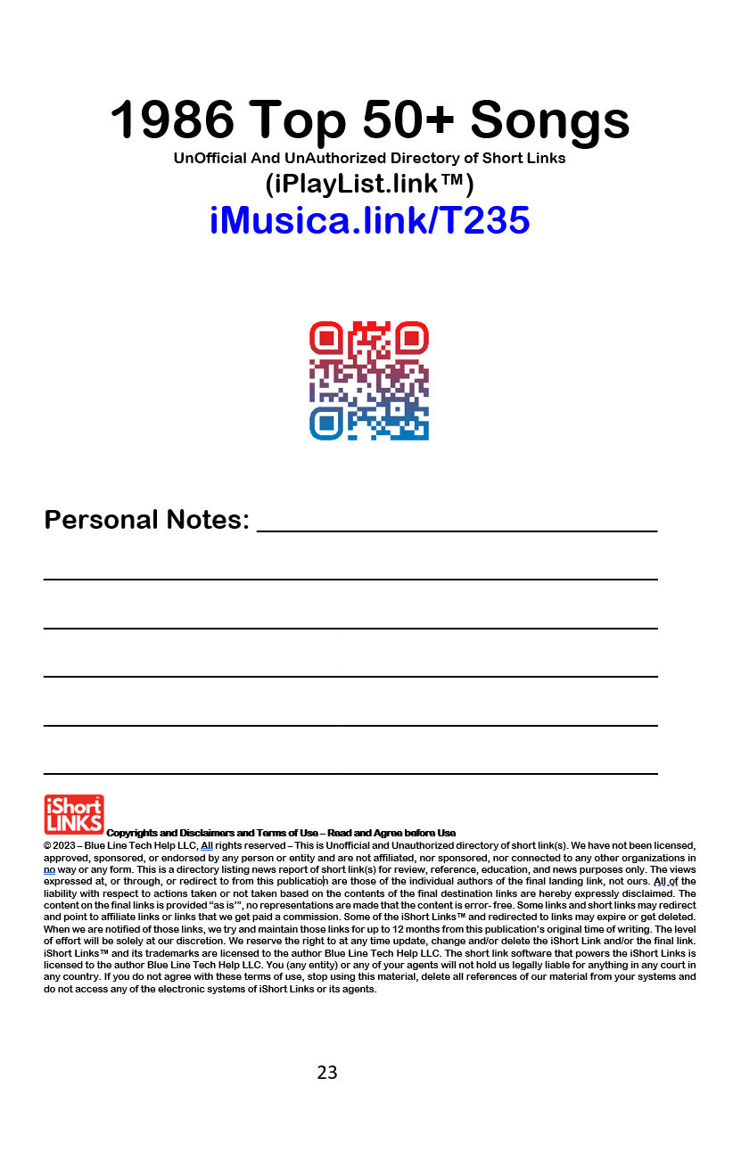 iMusica.link - 1980s - UnOfficial And UnAuthorizied Directory of Short Links - (PAPERBACK 5.5"x8.5")
