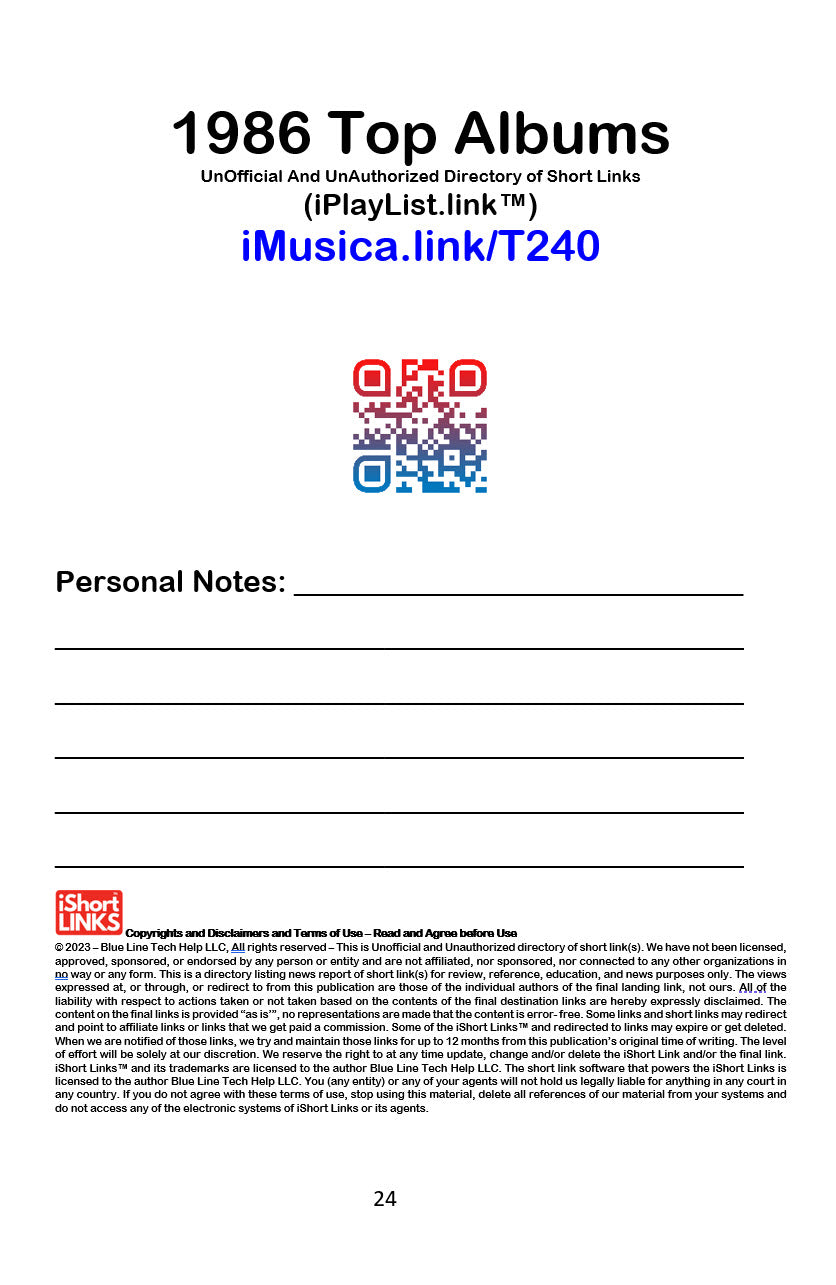 iMusica.link - 1980s - UnOfficial And UnAuthorizied Directory of Short Links - (PAPERBACK 5.5"x8.5")